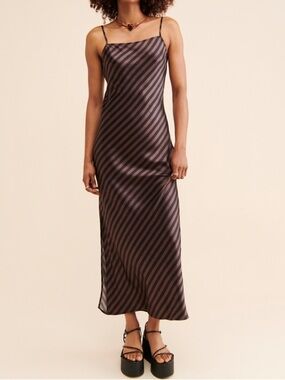 Pistola Mari Slip Midi Dress – Chocolate & Black Striped